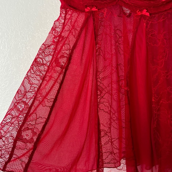 Vintage retro Y2K Fredericks of Hollywood red lace mini slip teddy L - Picture 4 of 8